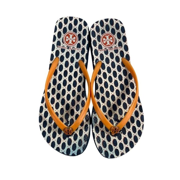 Tory Burch Women's White And Blue Sandals with Iconic Logo Sz S - Picture 7 of 8